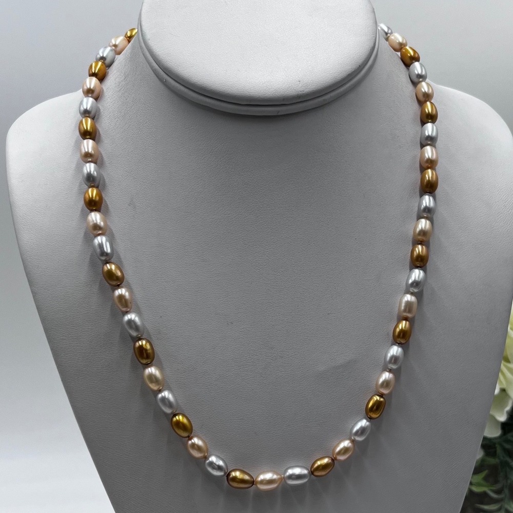 Honora Sterling Silver
Multicolor Oval Pearl White Peach Gold Gray New
Necklace